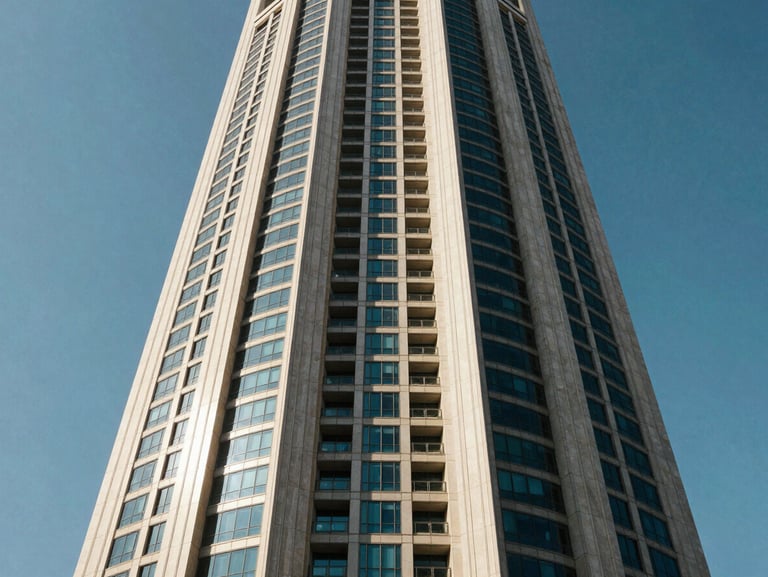 Exterior view of Nahar Tower in Deira, Dubai, bright daylight, showcasing the modern commercial building facade against a clear blue sky