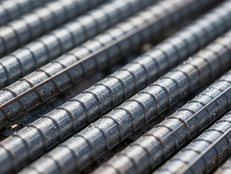 Macro photograph of GFRP rebar rib profile, highlighting precise helical wrapping, crisp laboratory lighting, high-contrast structural textures.