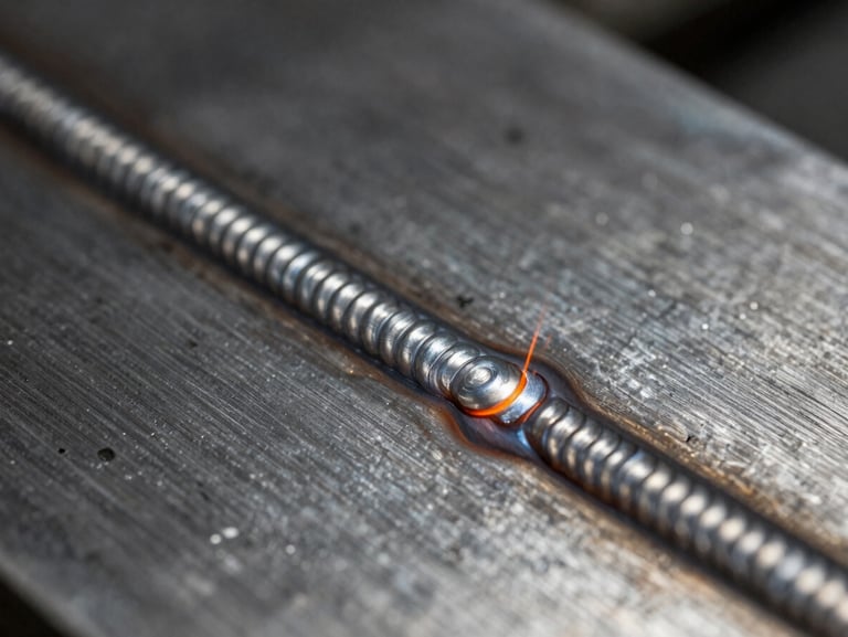 Macro shot of a clean, uniform TIG weld bead on stainless steel, showing precise metallic ripples.