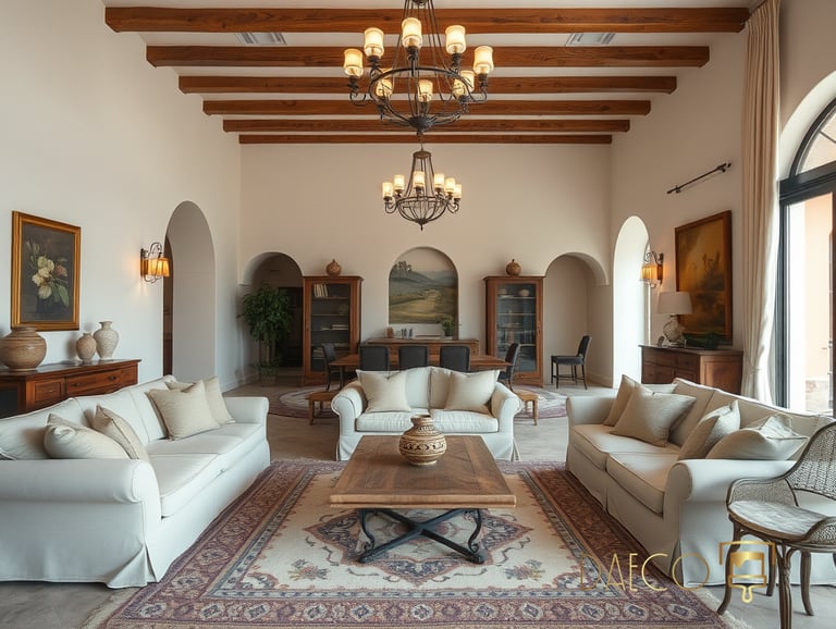 a living room Spanish Colonial interior style