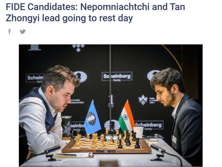 World Chess FIDE Candidates: Nepomniachtchi and Tan Zhongyi, Vidit, Gukesh