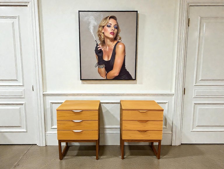 wo Europa mid-century bedside tables with clean modern lines and elegant vintage design