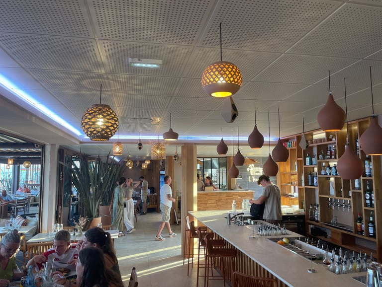 Diagnostic et traitement acoustique dans un restaurant avec panneaux au plafond à Cannes