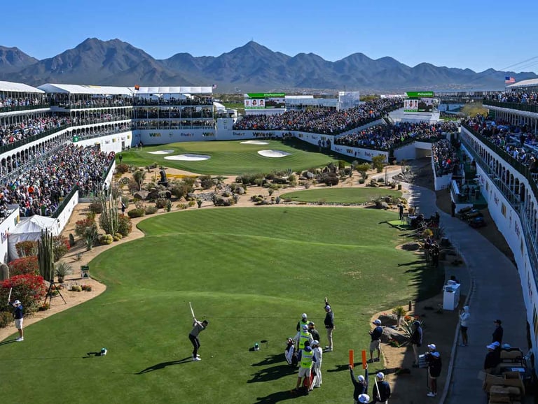 TPC Scottsdale's iconic 16th hole, home of the WM Phoenix Open in Scottsdale, Arizona.