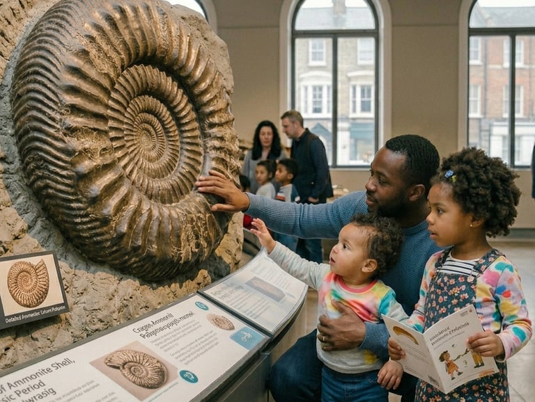 Father at the museum with his children.