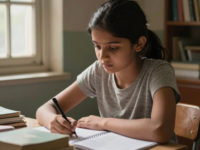 A professional photograph of a young South Asian / Indian woman in a modern workshop setting, learning new technical skills. The environment is bright and inspiring, with warm orange tones in the background and a focus on empowerment.