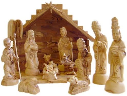 Deluxe Olive Wood Nativity Set- Hand Carved in Bethlehem, The Holy Land