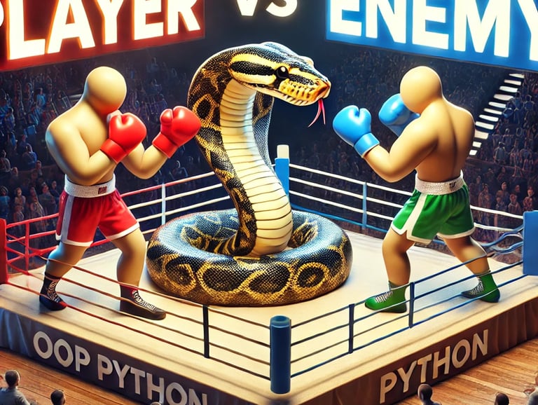 A box combat involving OOP Python concepts with a Python as referee