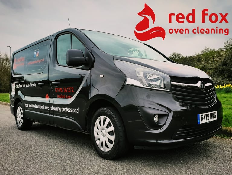 The Red Fox Oven Cleaning van is a black Vauxhall Vivaro fully fitted out with specialist equipment