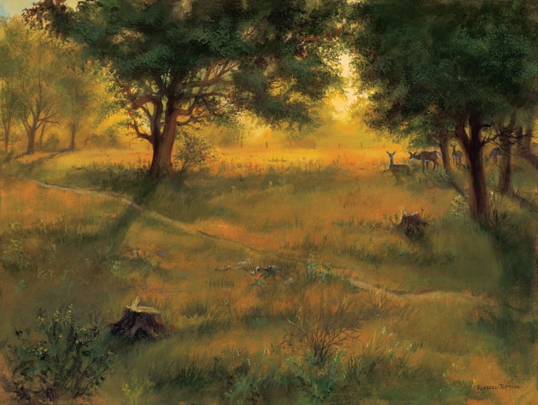 Early Morning Dear. Landscape acrylic painting.