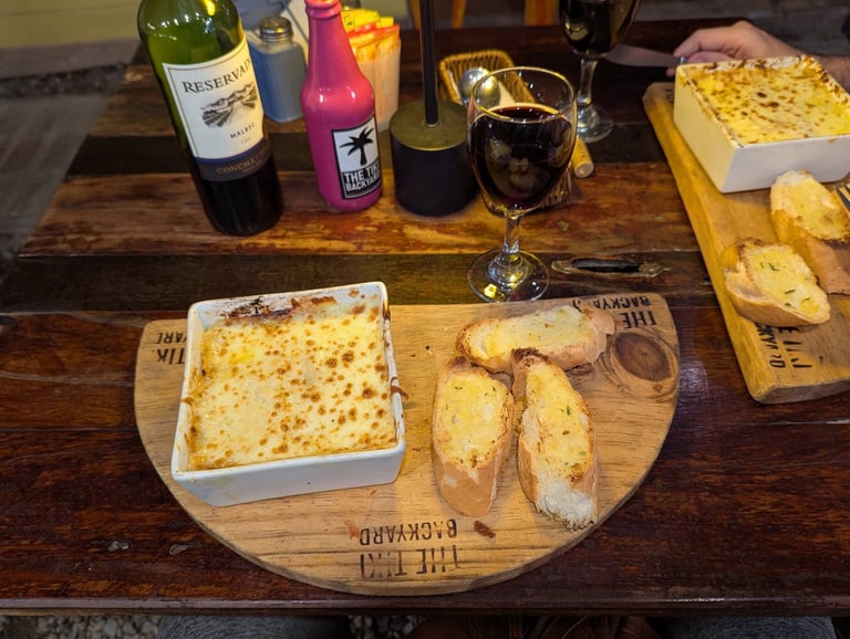 Aji de gallina lasagna at the Tiki Backyard in Huacachina