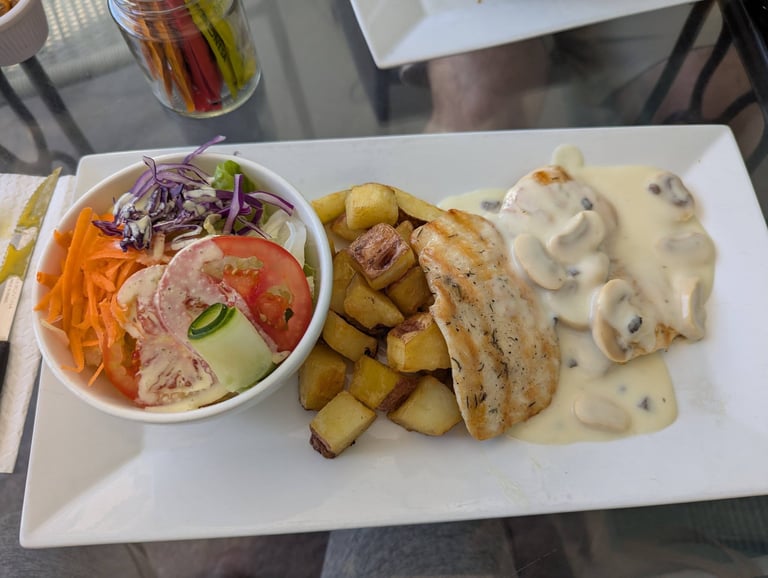 Chicken with mushroom sauce at Mamashana Cafe Restaurante in Nazca