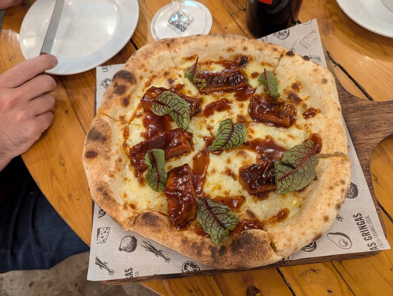 Pork rib pizza at Las Gringas