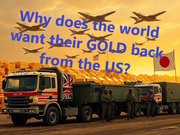 Trucks full of gold bars with soldiers guarding them