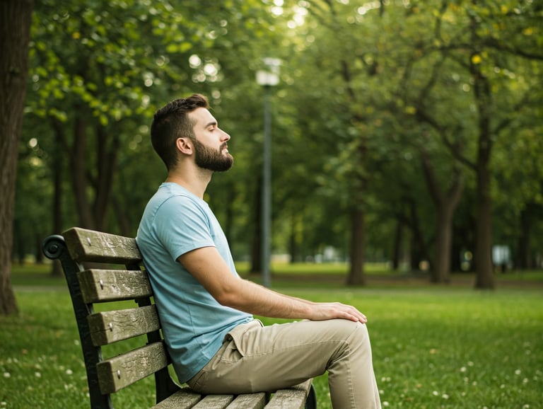 a man sitting on a bench in a park