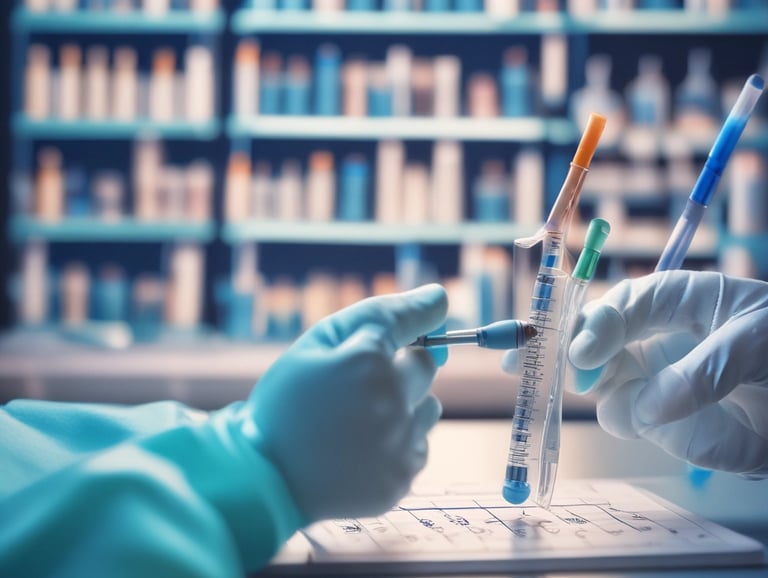 Close-up of hands carefully handling labeled specimen tubes in a clinical setting.