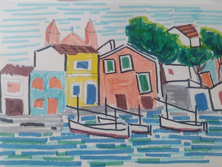 a drawing of a boat in the water