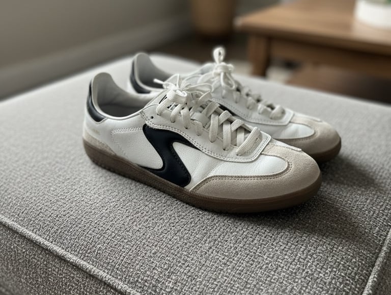 White and black Skechers Hotshot-Varsity Crew sneaker with gum sole