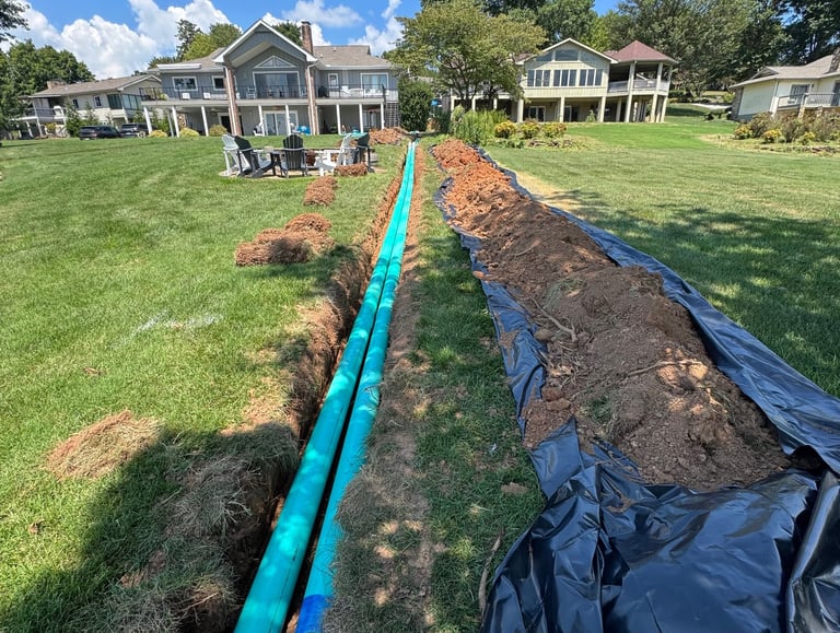 drainage pipe in a trench