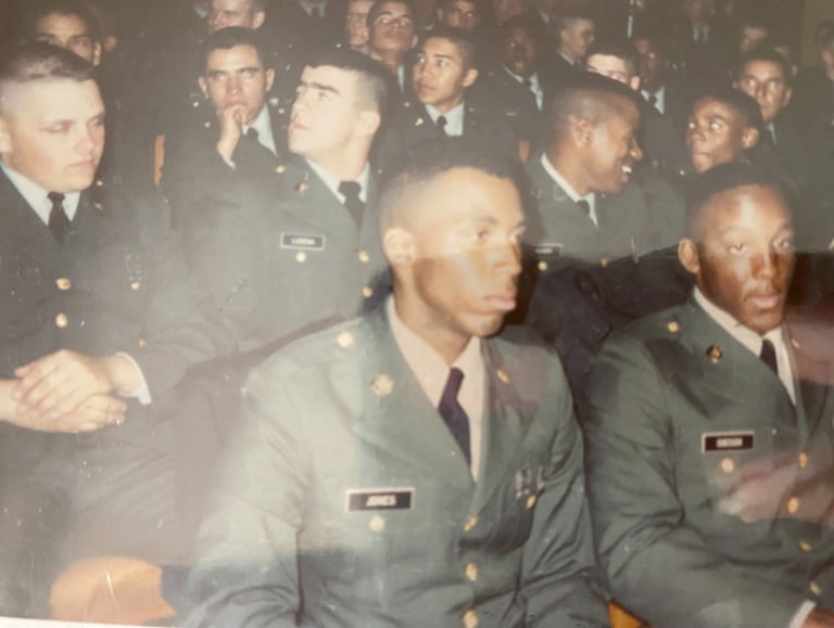Lee A Jones in a vintage photo of US Army cadets