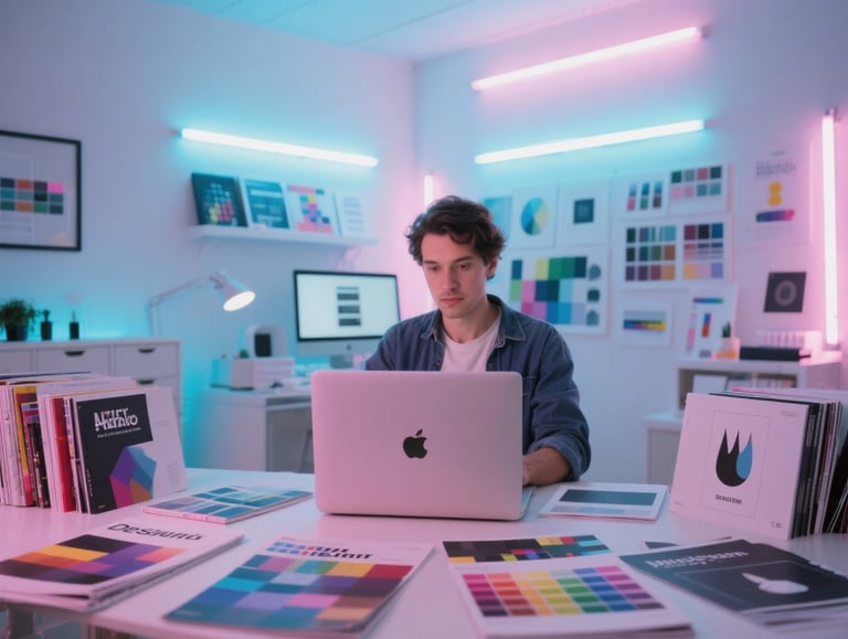 a man sitting at a desk with a laptop computer