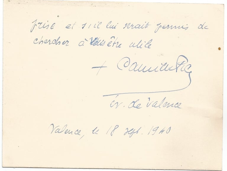 courrier de l'eveque de valence camille pic à marcel lanquetin prefet revoqué 18 sept 1940