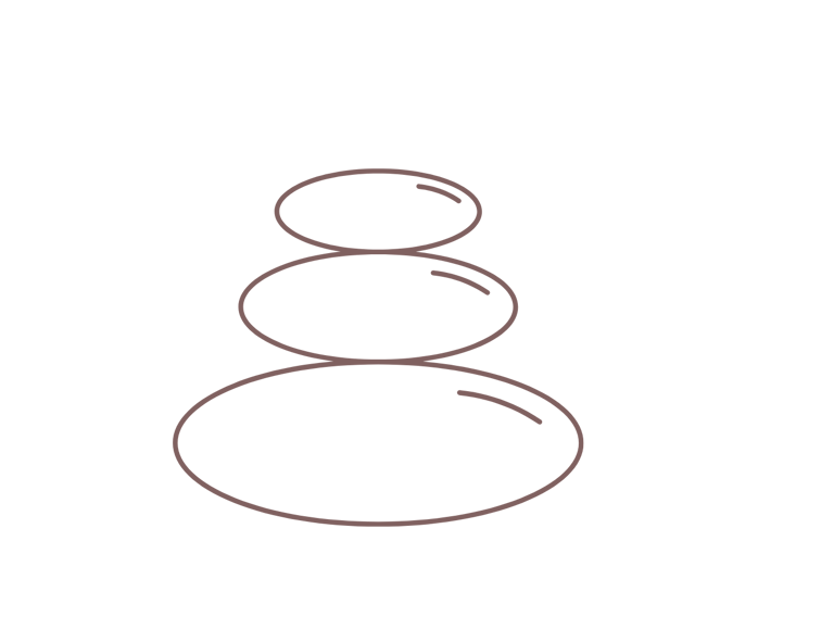 Minimalistische illustratie van gestapelde stenen, symbool voor rust, balans en ontspanning.