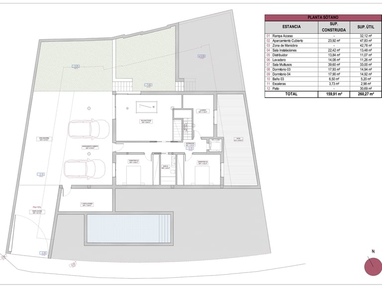plano de planta sótano villas terrazas de la exótica