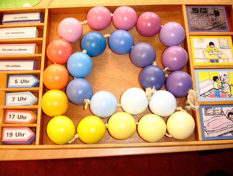 Montessori-Material zur Arbeit mit der Uhr / Verständnis der Zeit Montessori-Therapie Ludwigsburg