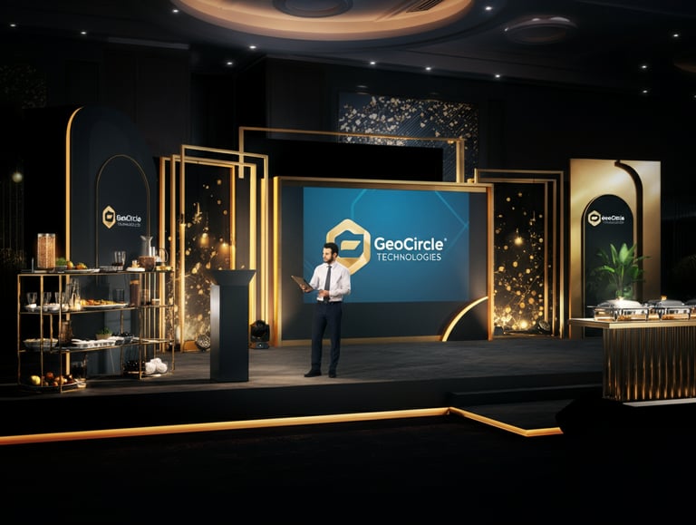 Verve Phoenix event manager coordinating a product launch with a sleek stage and gold-accented arrangements.