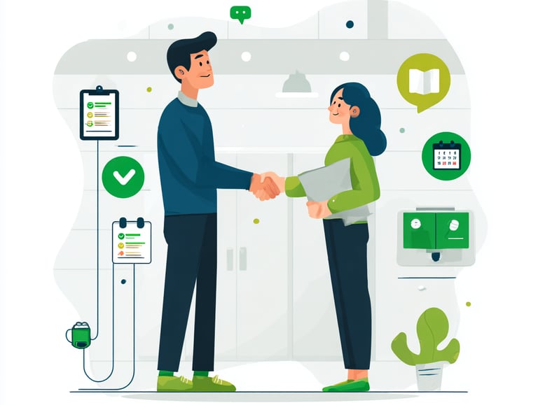 a man and woman shaking hands in a hospital
