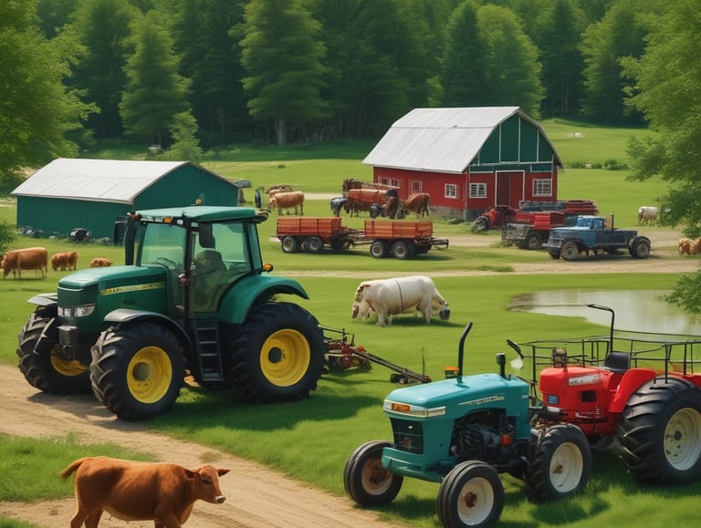 A gentle mother cow with her calf resting peacefully in a sunlit Illinois meadow.