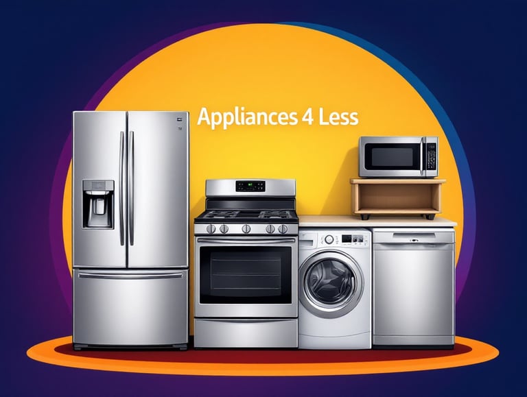 Home appliances - Refrigerator, Stove, Microwave, Washer and Dryer.