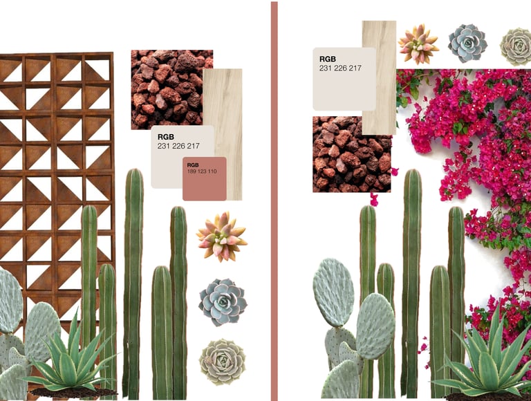 Mood board de diseño de jardin interior