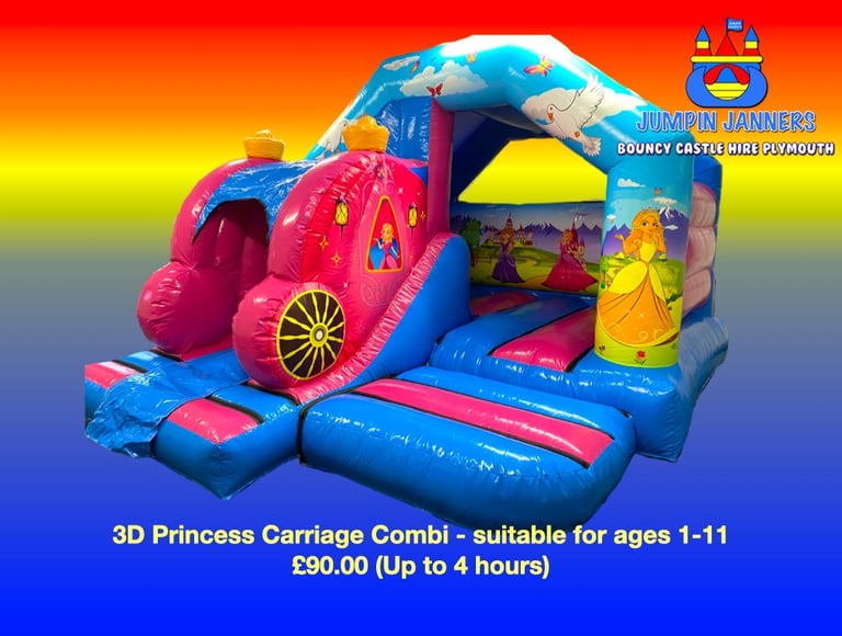 3D Princess Carriage Combi Bouncy Castle Hire Plymouth