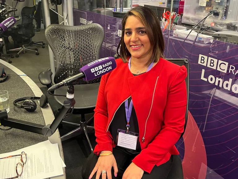 An image of Anita in the BBC Radio London studio 