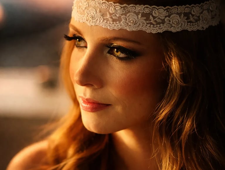 Noiva botita olhando pela janela do carro