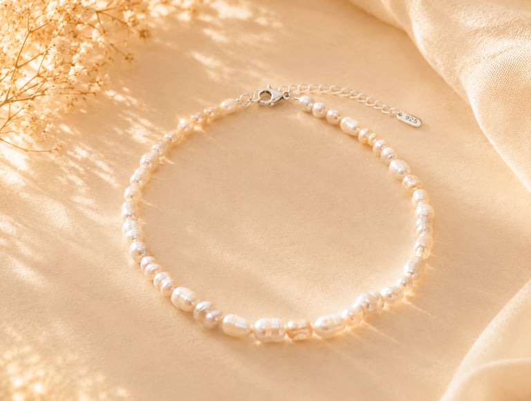 gray pearl necklace and white howlite bracelet for emotional balance calm feminine elegance and lunar energy