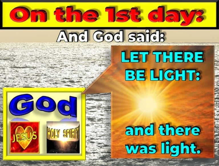 Let there be light declaration on Day 1 of Creation. Designed by Debbie Dunn using PowerPoint 