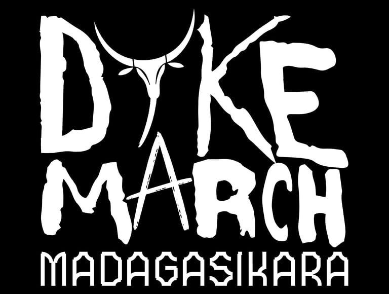 White Dyke March Madagasikara logo with a zebu icon on a black background.