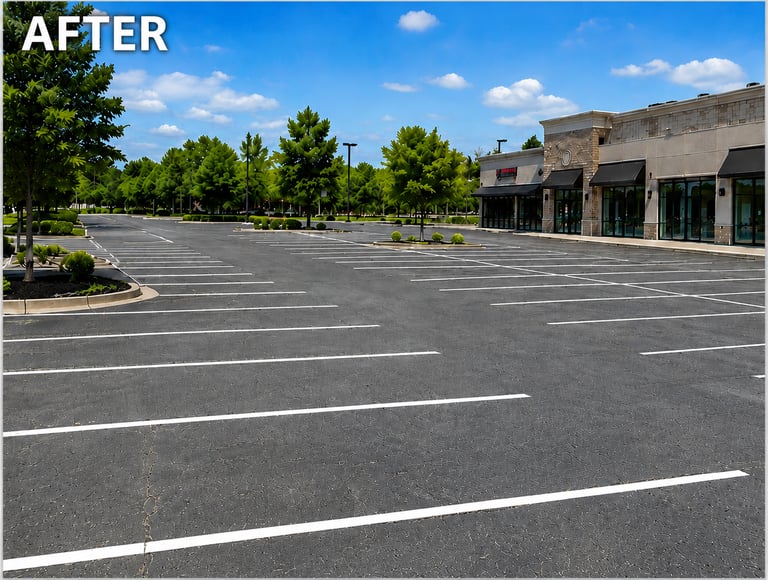 Asphalt parking lot with fresh parking stalls