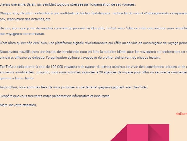 Exemple de pitch de présentation d'entreprise