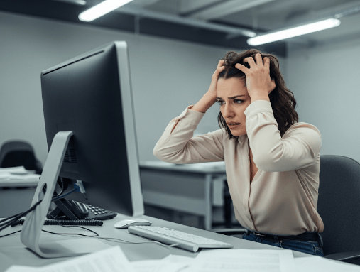 Impiegata disperata davanti ad un computer