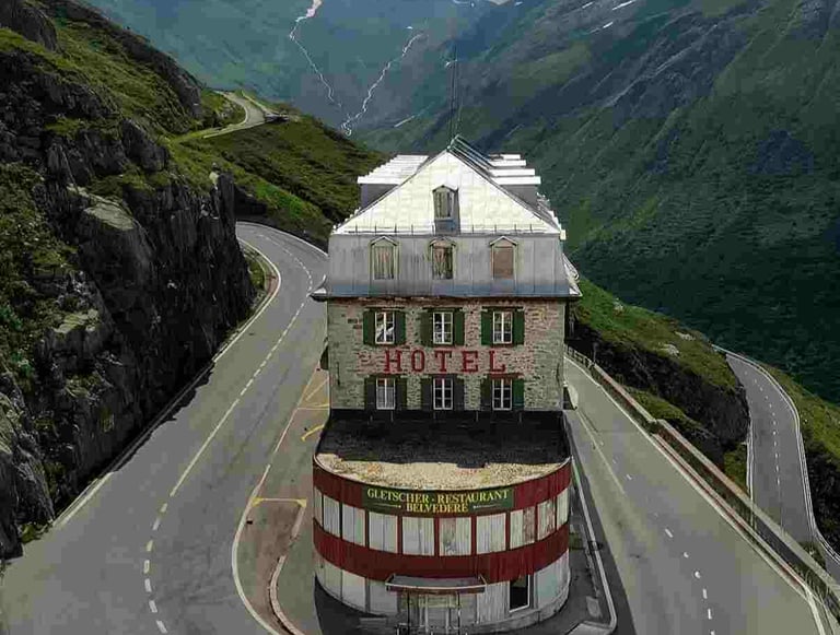 Furka Pass hairpin bend and Hotel Belvedere, James Bond filming location on a private Swiss Alps tou
