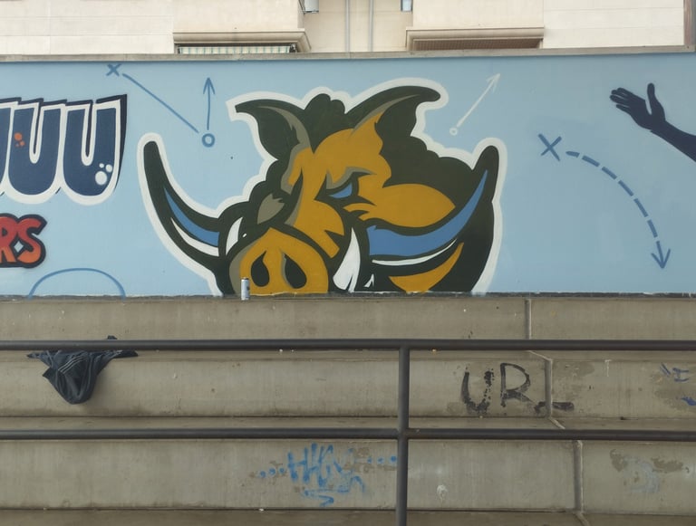 graffiti mural campo futbol gradas instalación deportiva