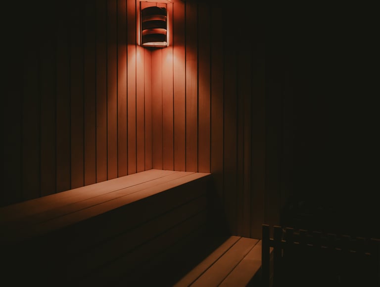 a wooden bench with a light on it