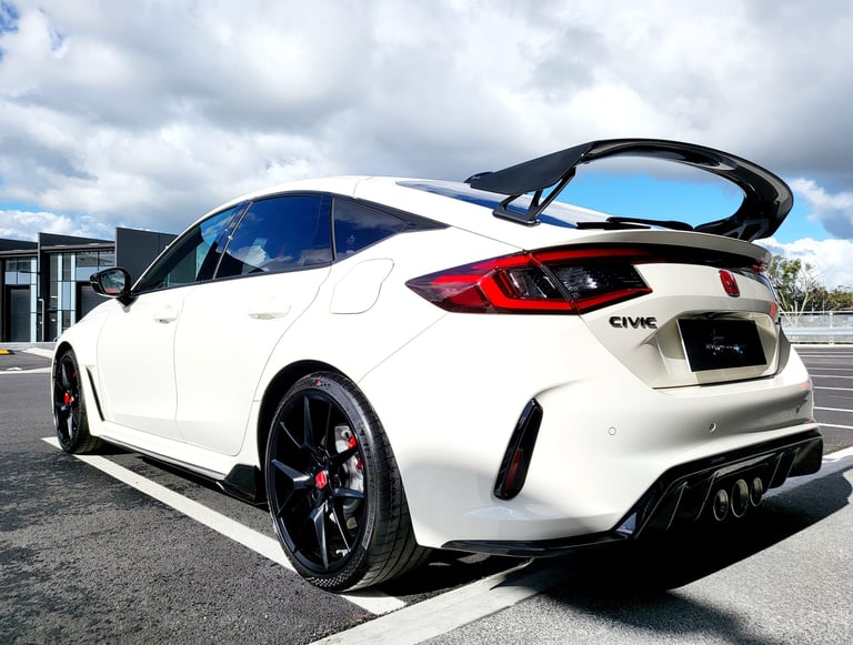 Rear view of a white Honda Civic Type R Graphene coated by The Coating Lab