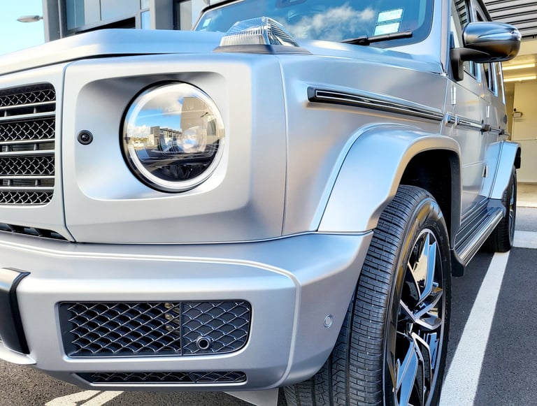 Close-up of a matte ceramic coated grey Mercedes-Benz G-Wagon by The Coating Lab Auckland