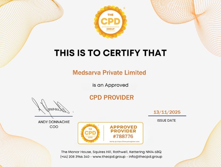 CPD certified healthcare education provider Medsarva Private Limited accreditation certificate