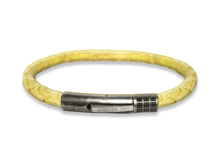 Handcrafted yellow fishleather bracelet with a vintage metal magnetic clasp.